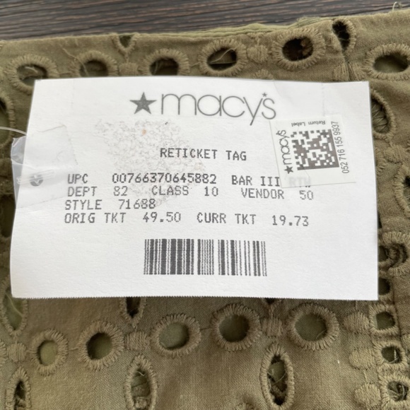 BAR III Sz Lg Eyelet Forest Green Lined Bralette Smocked Back Adjustable Straps - Picture 7 of 8